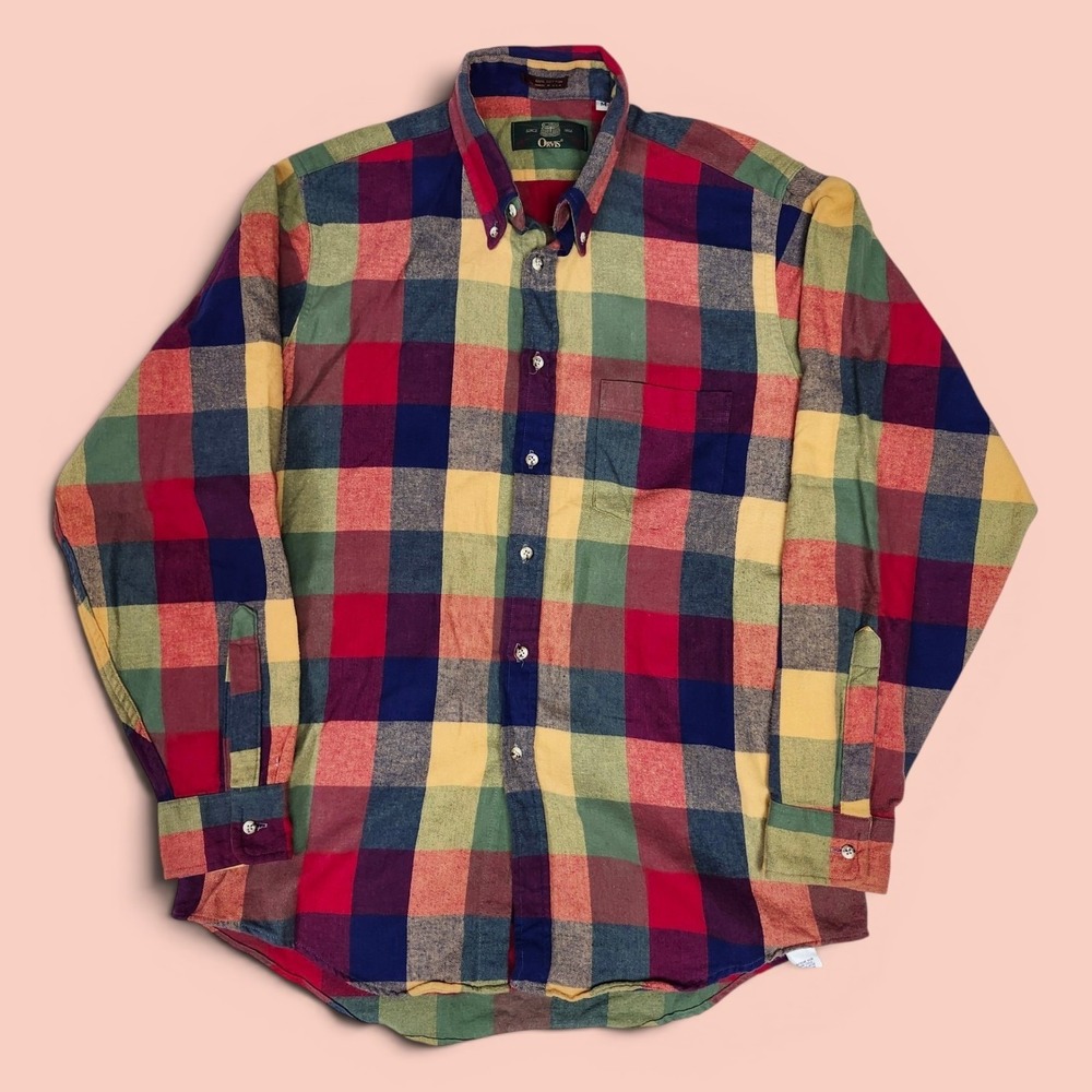 Vintage Orvis Multicolor Plaid Heavy Flannel Shirt Mens Medium Soft Outdoors